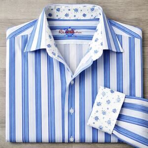 Robert Graham Contrast Cuff Long Sleeve Button Up Shirt Mens 3XLT